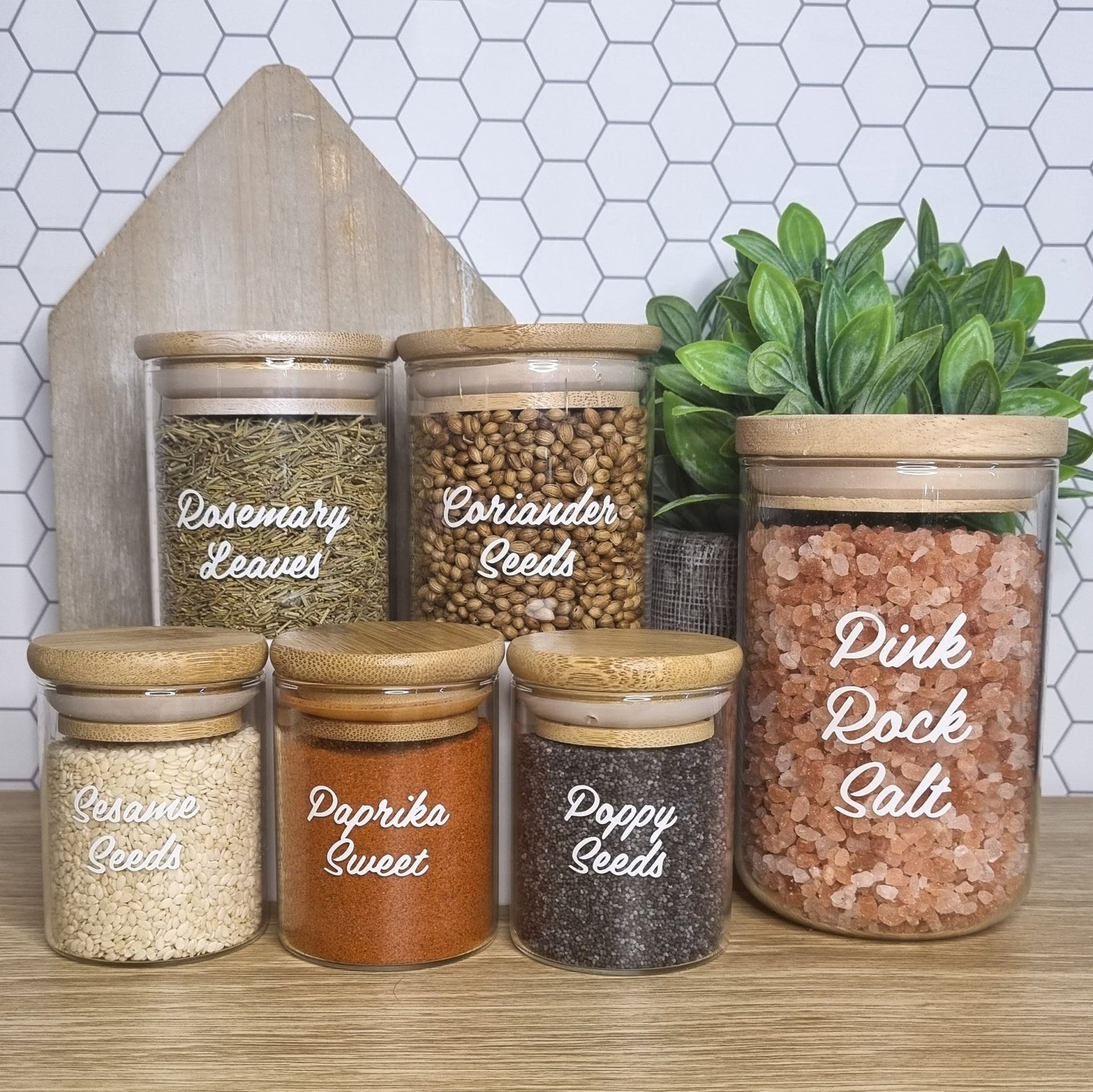 Herb and Spice Jars: 6 x Glass Herb and Spice Jars with Wooden Lids